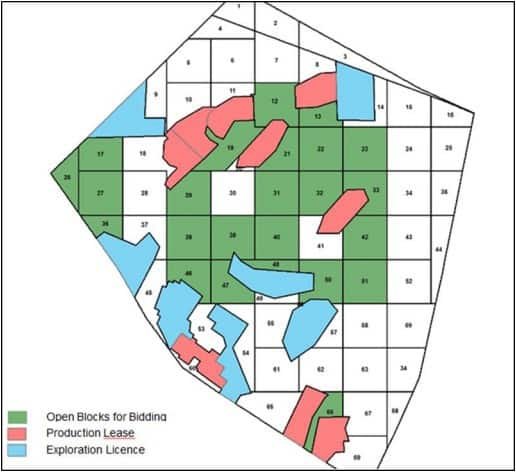 Israeli offshore blocks open for bidding (in green)